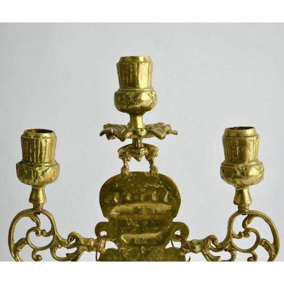 Vintage Brass Figural Candelabra 3-Arm Pre-Columbian Style Tribal Design Candle - Picture 10 of 14